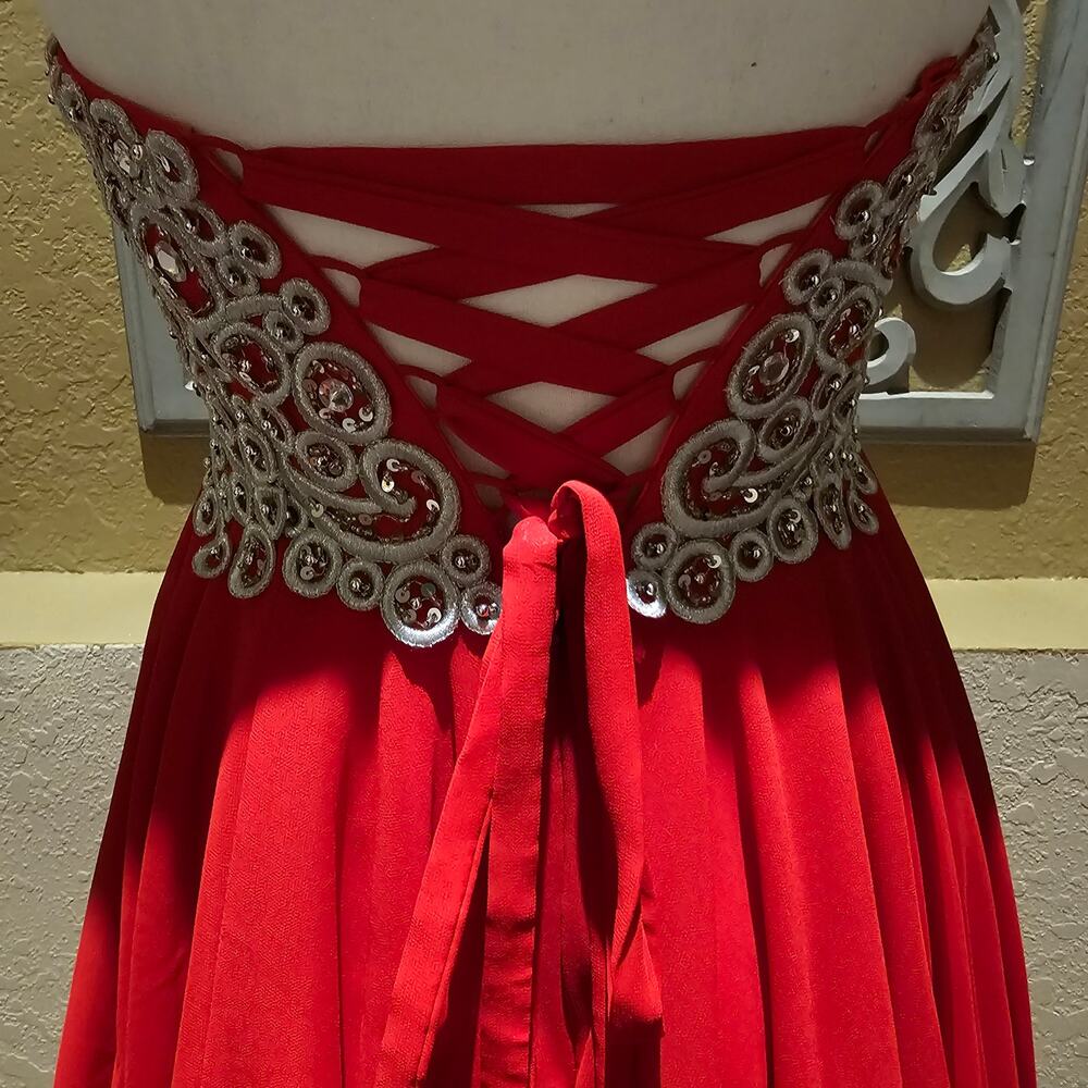 Fiesta Beaded Strapless Holiday Party Dress XS Chiffon Mini Corset Back Sparkle - Picture 8 of 10